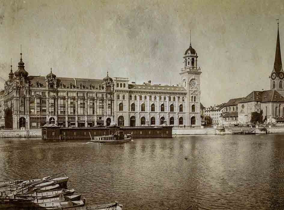 Geschäftshaus Metropol, Frauenbadeanstalt und Fraumünsterpost im neuen Kratzquartier 1899